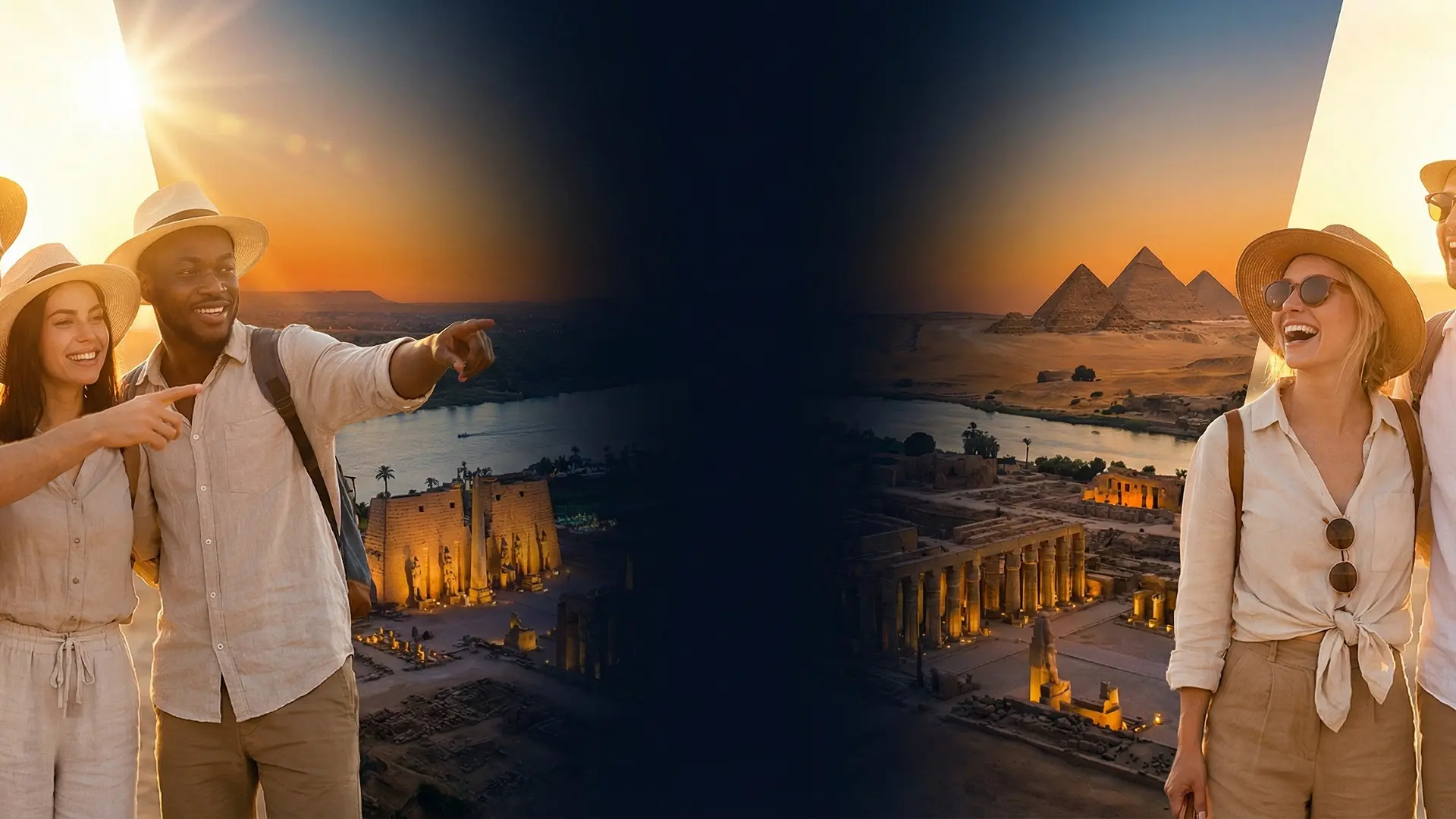 Egyptian pyramids at sunset